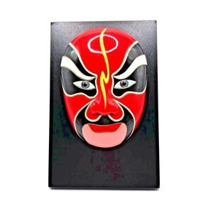 Chi Fushou Peking Opera Mask Wall Plaque Red‎ Black Valor Decor 8x5 Asian Art